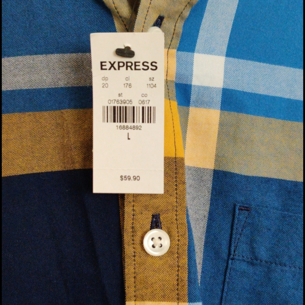 Express Mens Plaid Casual Button Down - Picture 2 of 2